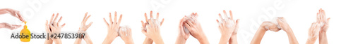 girl hand washing isolated on white background photo