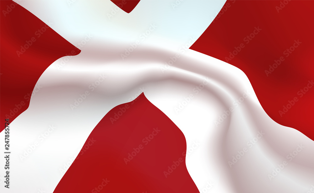 Background Danish Flag in folds. Kingdom of Denmark banner. Pennant with  stripes concept up close, standard Denmark. Northern Europe illustration.  Realistic soft shadows, highlights. Vector eps10 Stock Vector | Adobe Stock