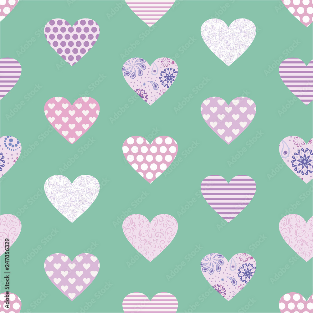 Seamless geometric vector pattern with hearts. Vector repeating texture. Stylish Valentines day background 
