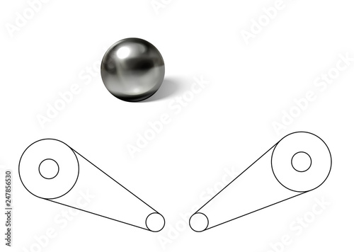Steel pinball ball on white surface realistic vector