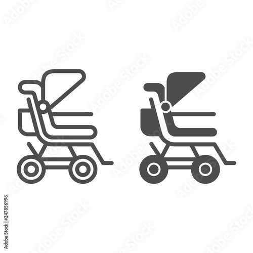 Stroller line and glyph icon. Baby pushchair vector illustration isolated on white. Buggy outline style design, designed for web and app. Eps 10.