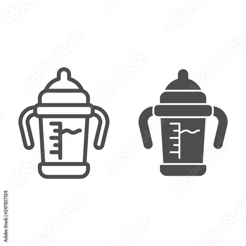 Baby sippy cup line and glyph icon. Bottle with toddler vector illustration isolated on white. Baby milk bottle outline style design, designed for web and app. Eps 10.