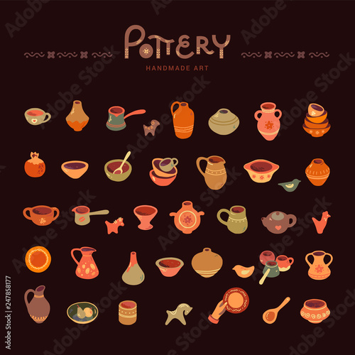 Pottery icons set. Logotype for the pottery shop, art shop, clay masterclasses or other.