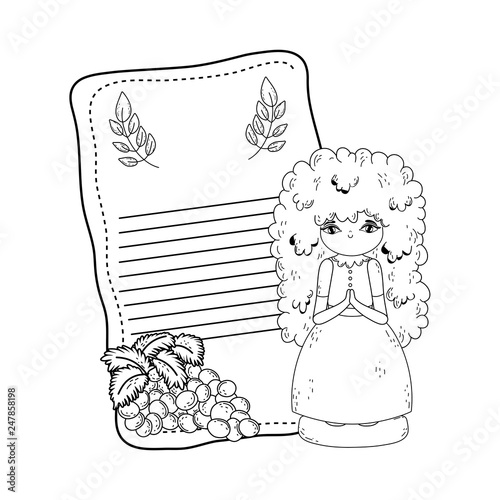 little girl with grapes fruits in communion celebration