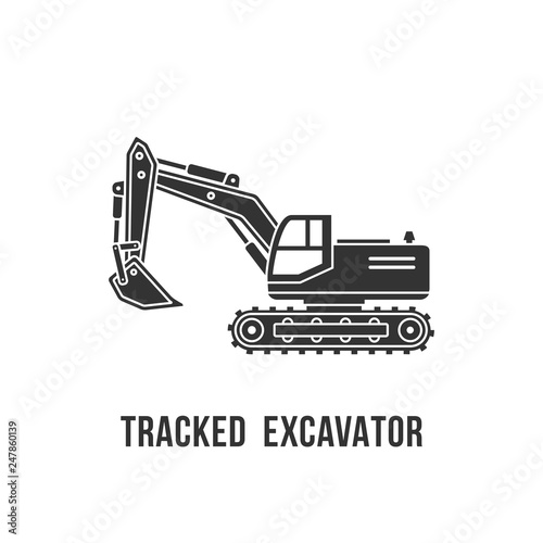 Excavator black silhouette icon. Construction equipment vector illustration