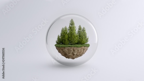 A piece of forest in a cristal bubble, take care of the environment