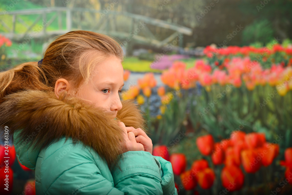 The girl on the background of tulips, the concept of March 8 and the day of all lovers. The girl on the background of tulips, the concept of March 8 and the day of all lovers.