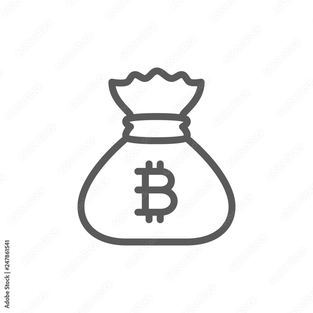 Bag with bitcoin sign, cryptocurrency line icon. Bag with bitcoin sign, cryptocurrency line icon.