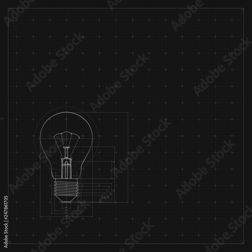 Blueprint of bulb lamp. Stylized vector illustration.