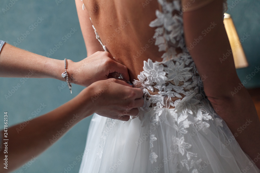 beautiful bride in dress with a bare back the bride wears a dress morning of the bride beautiful bride in dress with a bare back the bride wears a dress morning of the bride