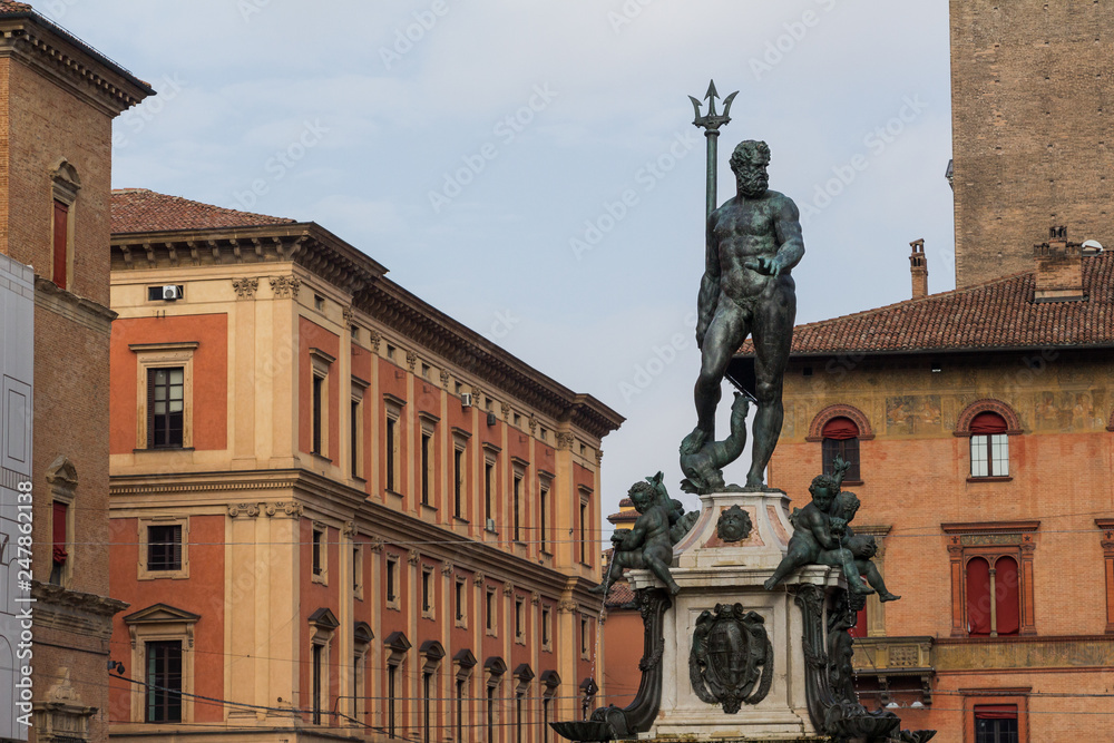 Fountain of Neptune on Piazza Maggiore in Bologna, Italy