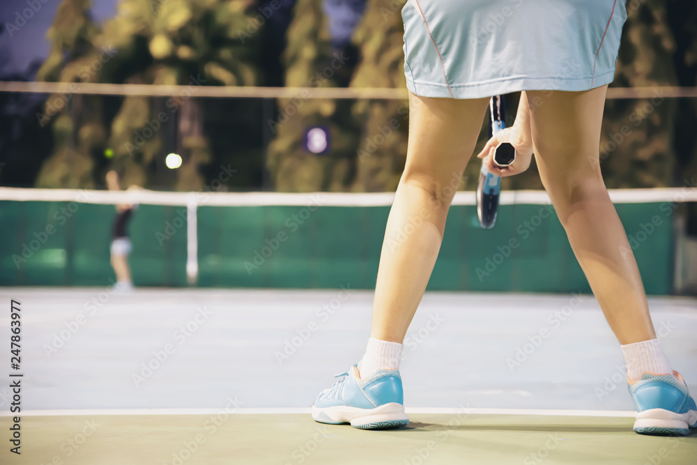 Tennis match which the opponent serving lady player - tennis sport game concept