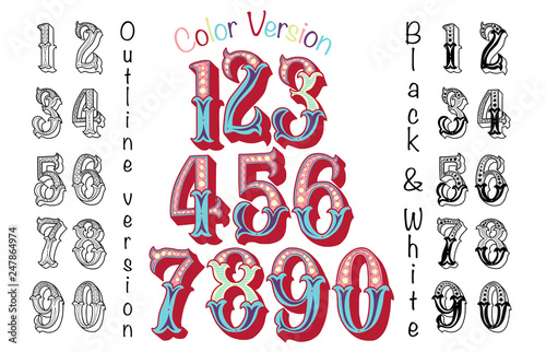 Numbers colourful set in vintage retro style
