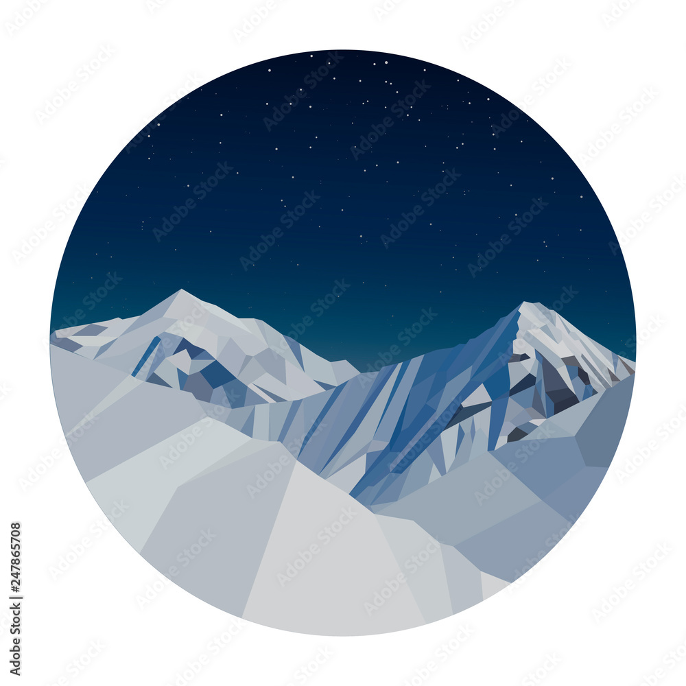 Obraz premium Night mountains low poly vector in a circle