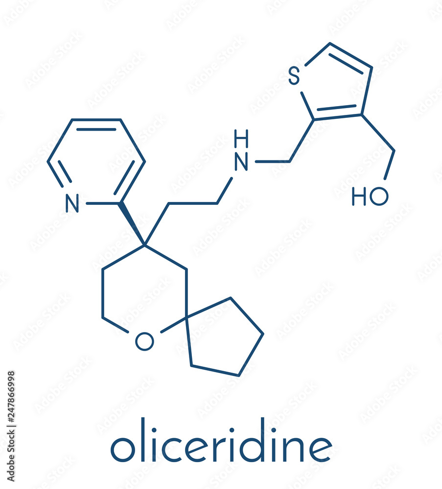 Fototapeta premium Oliceridine opioid pain drug molecule. Skeletal formula.