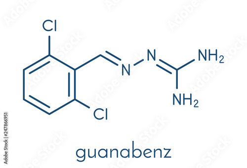 Guanabenz antihypertensive drug molecule. Skeletal formula.