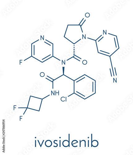 Ivosidenib cancer drug molecule. Skeletal formula.