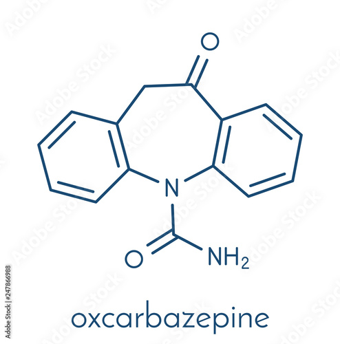 Oxcarbazepine epilepsy drug molecule. Skeletal formula.