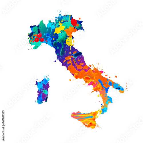 Valokuva Italy. Silhouette of Italian map of splash paint