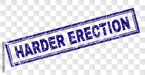 HARDER ERECTION stamp seal print with rubber print style and double framed rectangle shape. Stamp is placed on a transparent background.