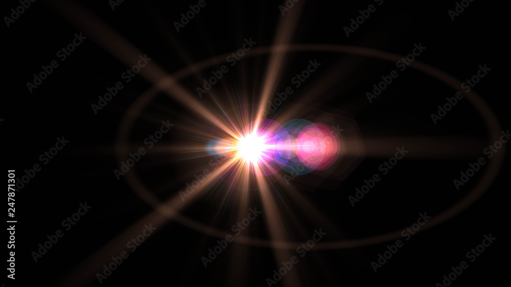 Lens Flare light over Black Background. Easy to add overlay or screen filter over Photos	