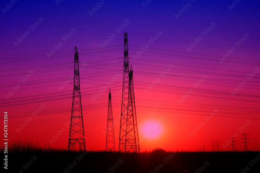 Electric power tower silhouette Electric power tower silhouette