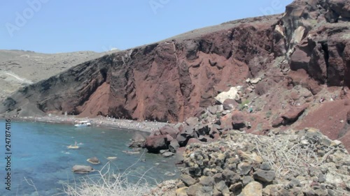 Wide shot of the red beach in Santorini. photo