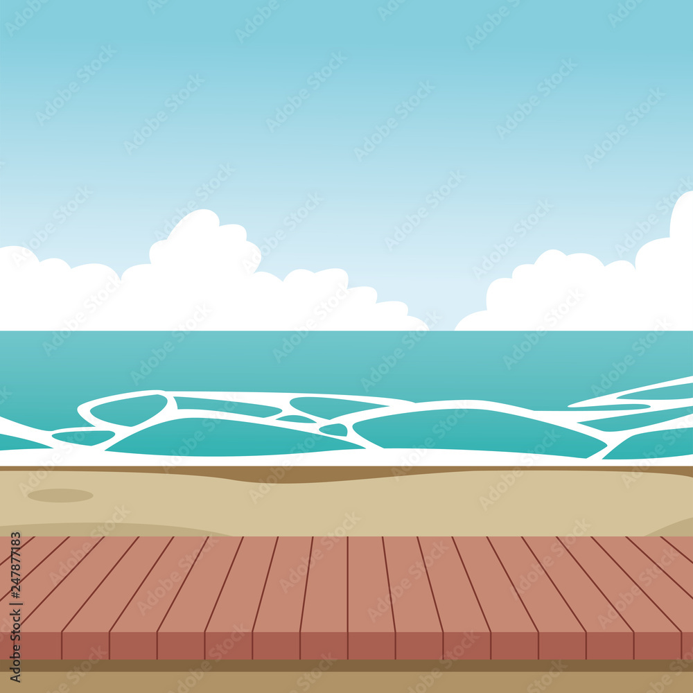 wooden beach landscape cartoon