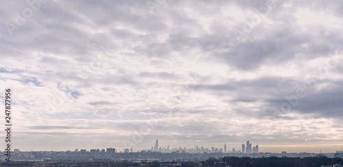 Photography Distant New York City Skyline in Smog