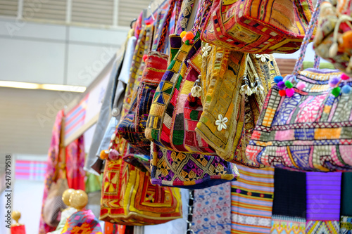 Thai hand-woven fabrics There are many colorful and beautiful Thai traditional designs. © tharathip