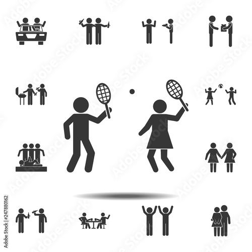 The game of tennis with a friend icon. Simple glyph, flat vector element of friendship icons set for UI and UX, website or mobile application