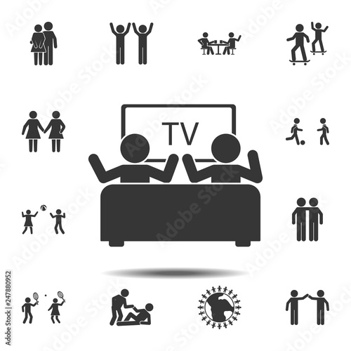 Watching TV with a friend icon. Simple glyph, flat vector element of friendship icons set for UI and UX, website or mobile application