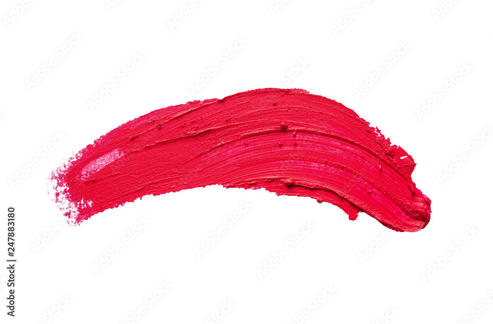 Red lipstick smear on white background, top view Red lipstick smear on white background, top view