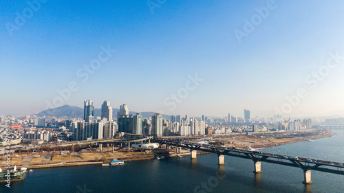 Seoul taken with a drone  Korea. bridges across the river