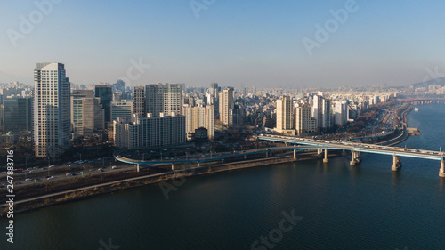 Seoul taken with a drone, Korea. bridges across the river © suvorovalex