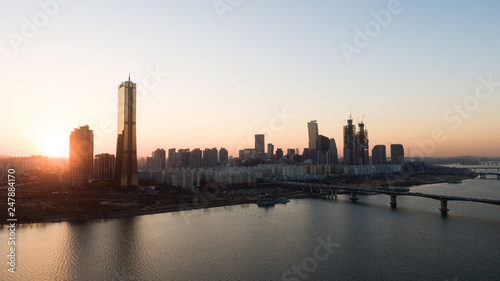 Photography Seoul taken with a drone, Korea. bridges across the river