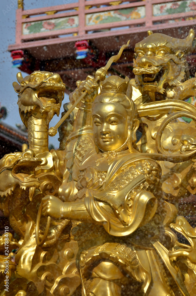 Fototapeta premium Naja Shrine is decorated in Chinese style. Is a tourist attraction for tourists to pay homage to Chinese gods in Chonburi, Thailand