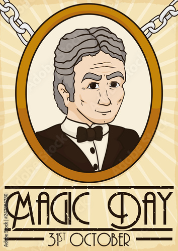 Commemorative Brooch and Chains to Celebrate Magic Day in October, Vector Illustration