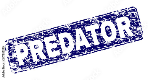 PREDATOR stamp seal print with distress style. Seal shape is a rounded rectangle with frame. Blue vector rubber print of PREDATOR text with unclean style.
