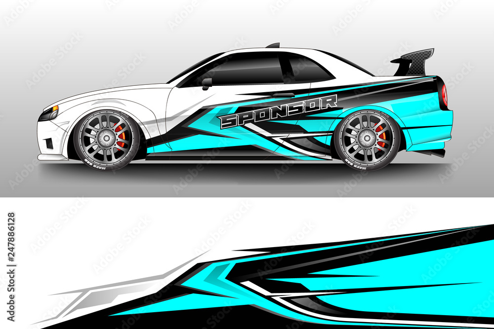 Fototapeta premium Decal car and car wrap vector, truck, bus, racing, service car, auto designs . Racing, Rally, Abstract background livery .