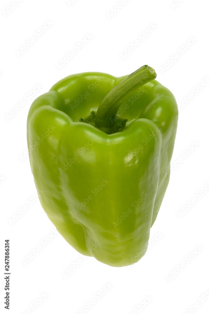 Green sweet pepper isolated on white background. View at an angle of 45 degrees. Fresh vegetable Green sweet pepper isolated on white background. View at an angle of 45 degrees. Fresh vegetable