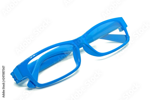 Blue Plastic Eyeglasses isolated on white background.