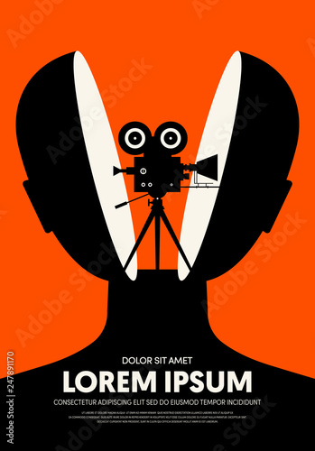 Movie and film poster design template background modern vintage retro style