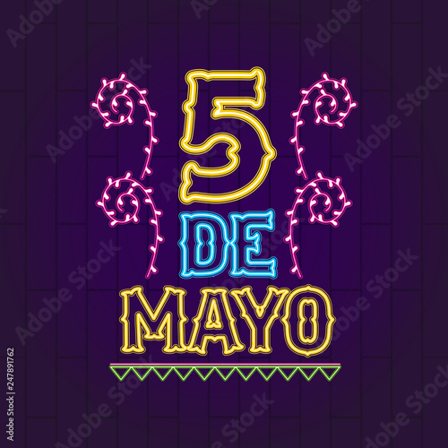 Cinco de mayo neon banner. Vector illustration design