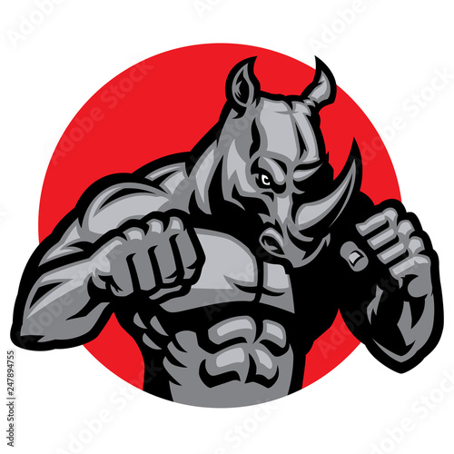 muscular rhino fighting pose