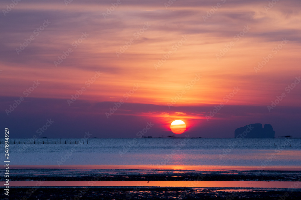 sunset over sea in Thailand.