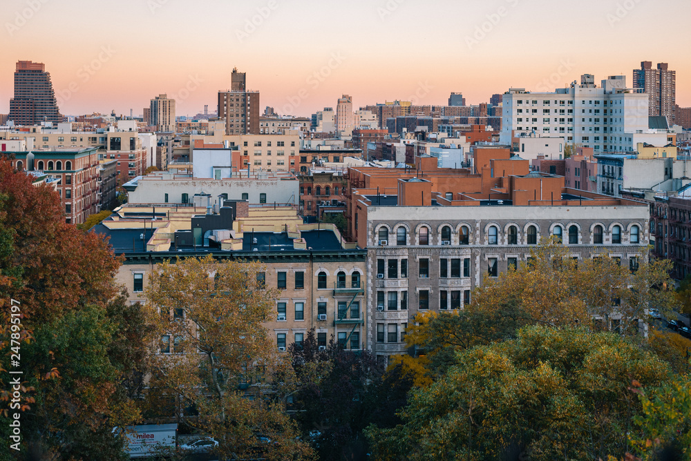Autumn sunset view over Harlem from Morningside Heights in Manhattan, New York City