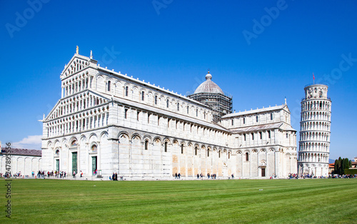 Tela piazza dei miracoli, with the Basilica and the leaning tower, Pisa, Italy