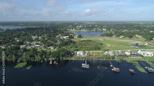 4K cinematic drone footage of Lake Minnehaha shores lakefront homes. photo