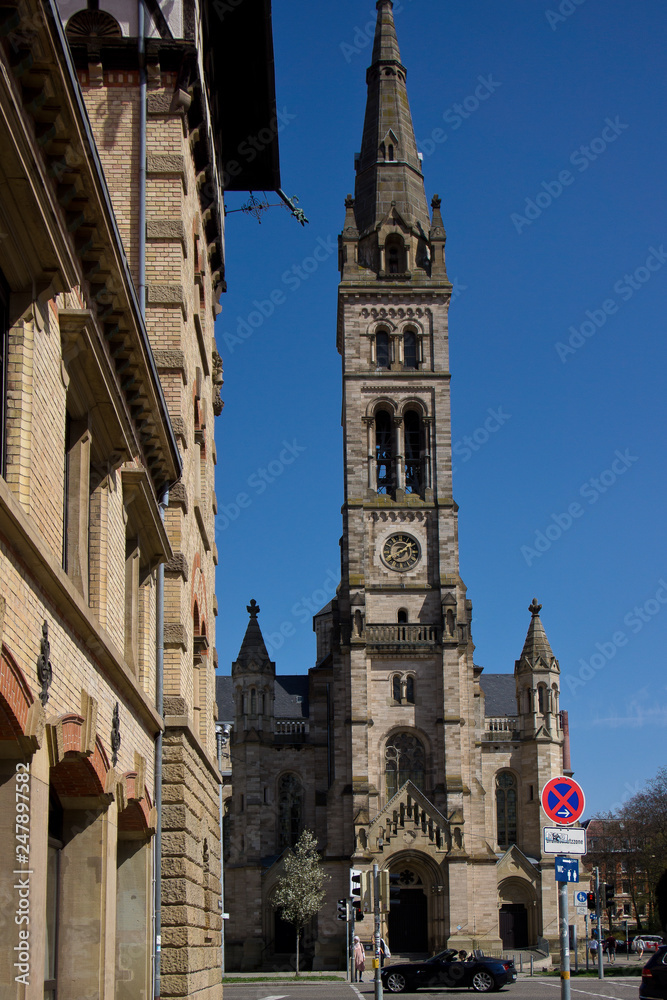 Fototapeta premium church in stuttgart blue sky